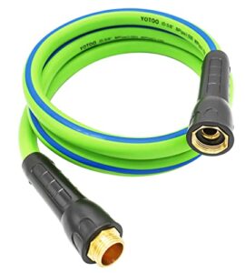 yotoo heavy duty hybrid garden lead in water hose 5/8-inch by 6-feet 150 psi, kink resistant, all-weather flexible with swivel grip handle and 3/4″ ght solid brass fittings, green+blue