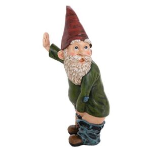 bella haus design gnome statue – 10.3″ tall polyresin – willy the peeing garden gnome for lawn ornaments, indoor or outdoor decorations – red and green funny gnomes
