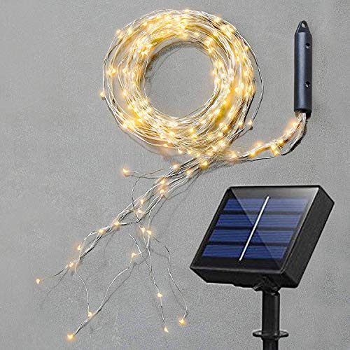 Soltuus Solar Fairy String Lights Outdoor, Multi Strand 180 LEDs Watering Can Light, Waterproof Solar Powered Waterfall Lights, Warm White Firefly Bunch Lights