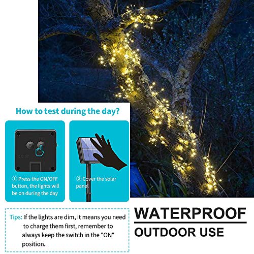 Soltuus Solar Fairy String Lights Outdoor, Multi Strand 180 LEDs Watering Can Light, Waterproof Solar Powered Waterfall Lights, Warm White Firefly Bunch Lights