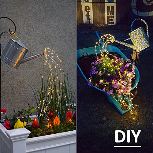 Soltuus Solar Fairy String Lights Outdoor, Multi Strand 180 LEDs Watering Can Light, Waterproof Solar Powered Waterfall Lights, Warm White Firefly Bunch Lights