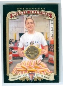 joey chestnut trading card (hot dog eating champion) 2012 goodwins champions #121