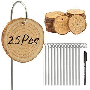 temlum wooden plant labels, 25 pcs garden markers with stake & marker pen, garden labels plant sign tags for flowers, herbs, potted plants, seed