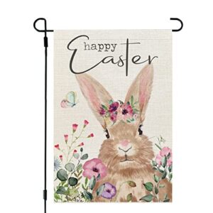 crowned beauty happy easter bunny garden flag floral 12x18 inch small double sided for outside burlap yard holiday decoration cf761-12