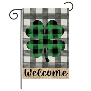 botb lihm st patricks day garden flag welcome shamrock buffalo plaid lucky clover 12×18 inch vertical double sided small yard flag spring holiday garden outdoor decorations