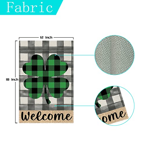 BOTB LIHM St Patricks Day Garden Flag Welcome Shamrock Buffalo Plaid Lucky Clover 12×18 Inch Vertical Double Sided Small Yard Flag Spring Holiday Garden Outdoor Decorations