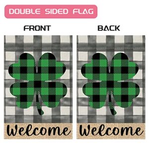 BOTB LIHM St Patricks Day Garden Flag Welcome Shamrock Buffalo Plaid Lucky Clover 12×18 Inch Vertical Double Sided Small Yard Flag Spring Holiday Garden Outdoor Decorations