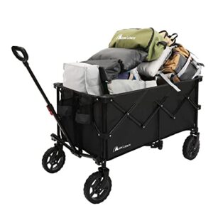 Moon Lence Collapsible Wagon Cart Heavy Duty Folding Cart Garden Portable Hand Cart with Universal Wheels, Adjustable Handle & Drink Holders