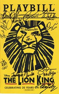 lion king hand signed nyc playbill+coa signed on cover by whole cast