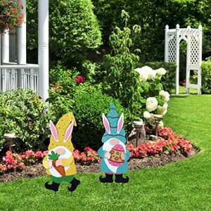 hogardeck Easter Decorations Outdoor Garden Decor, 2 Pcs Metal Gnome Decorative Garden Stake with Egg Carrot Spring Yard Sign Easter Bunny Decor for Indoor Outdoor Patio Lawn