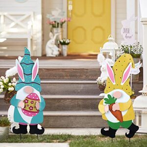 hogardeck Easter Decorations Outdoor Garden Decor, 2 Pcs Metal Gnome Decorative Garden Stake with Egg Carrot Spring Yard Sign Easter Bunny Decor for Indoor Outdoor Patio Lawn