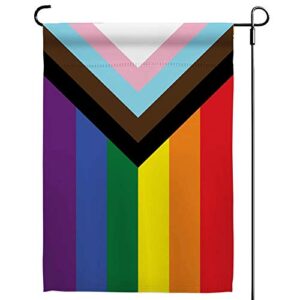 progress pride rainbow garden flags – inclusive progress yard small flag 12.5×18 inch for lgbtq lesbian gay transgender