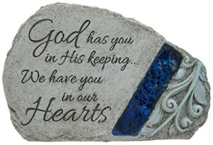 carson memorial garden stone with blue mosaic solar accent – god has you in his keeping we have you in our hearts