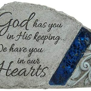 Carson Memorial Garden Stone With Blue Mosaic Solar Accent - God Has You In His Keeping We Have You In Our Hearts