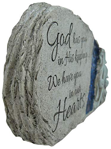 Carson Memorial Garden Stone With Blue Mosaic Solar Accent - God Has You In His Keeping We Have You In Our Hearts