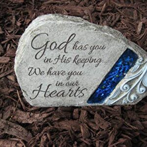 Carson Memorial Garden Stone With Blue Mosaic Solar Accent - God Has You In His Keeping We Have You In Our Hearts