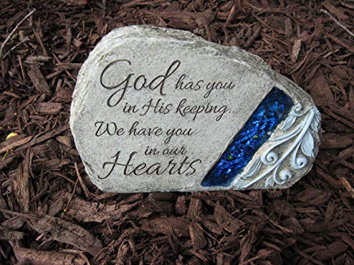 Carson Memorial Garden Stone With Blue Mosaic Solar Accent - God Has You In His Keeping We Have You In Our Hearts