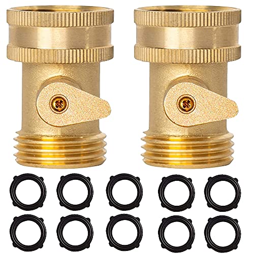 Hourleey Brass Garden Hose Shut Off Valve, 2 Pack Heavy Duty 3/4 Inch Solid Brass Garden Hose Shut Off Valve with 10 Extra Rubber Washers