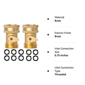 Hourleey Brass Garden Hose Shut Off Valve, 2 Pack Heavy Duty 3/4 Inch Solid Brass Garden Hose Shut Off Valve with 10 Extra Rubber Washers