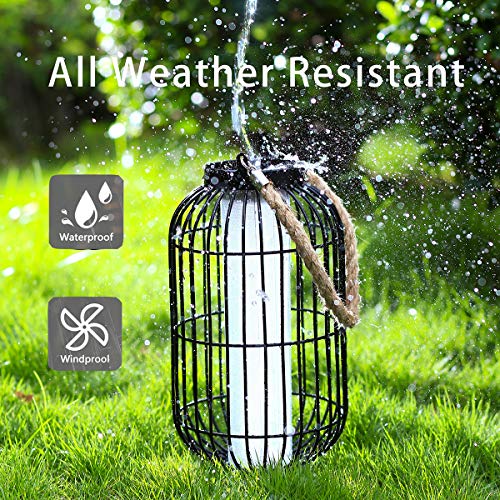 pearlstar Large Solar Powered Lantern Outdoor-Heavy Duty Metal Hanging Lights Decorative Solar Table Lamp Waterproof for Outside Patio Yard Garden Porch Tabletop Decor (Black)