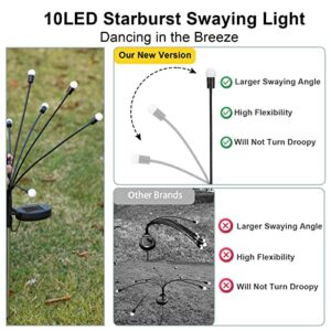 Solar Garden Lights, 10 LED Solar Powered Firefly Lights, Swaying Firefly Lights Solar Outdoor, Garden Lights Solar Powered Waterproof, Vibrant Outdoor Solar Lights for Yard Decor RGB Colors 2Pks