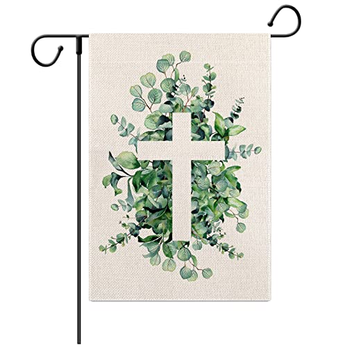 EDDERT Spring and summer yard flag eucalyptus leaf Christ cross leaf Easter garden flag 12 * 18 inch double-sided outdoor decoration