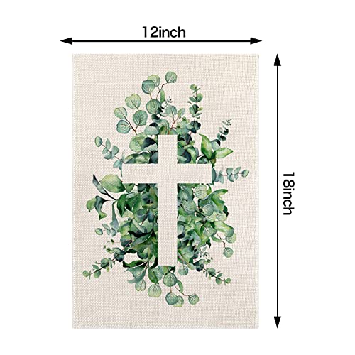 EDDERT Spring and summer yard flag eucalyptus leaf Christ cross leaf Easter garden flag 12 * 18 inch double-sided outdoor decoration