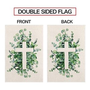 EDDERT Spring and summer yard flag eucalyptus leaf Christ cross leaf Easter garden flag 12 * 18 inch double-sided outdoor decoration