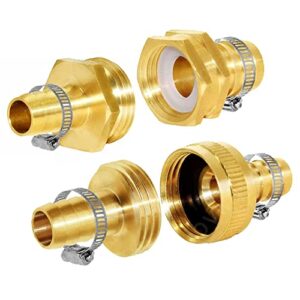 joywayus brass 1/2″ barb x 3/4“ght thread swivel knurling and hex garden water hose pipe repair connector fitting with stainless clamp (4pcs)