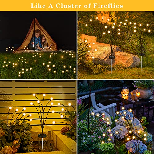 Solar Garden Lights, 4 Pack 24LED Solar Firefly Lights, Starburst Swaying Solar Firefly Lights Outdoor Waterproof, Sway by Wind, Solar Garden Landscape Lights, Firefly Lights Solar Outdoor Decorative