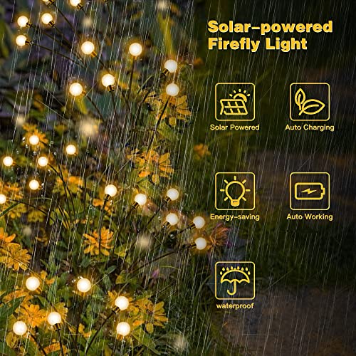 Solar Garden Lights, 4 Pack 24LED Solar Firefly Lights, Starburst Swaying Solar Firefly Lights Outdoor Waterproof, Sway by Wind, Solar Garden Landscape Lights, Firefly Lights Solar Outdoor Decorative