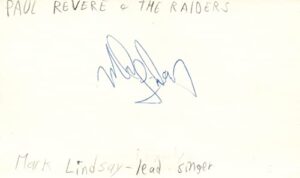 mark lindsay lead singer paul revere & the raiders signed index card jsa coa