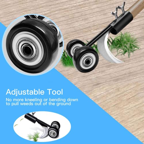 Weed Puller Tool with Wheels, Stand Up Weeding Tools for Garden Patio Backyard Lawn Sidewalk Driveways Weeds