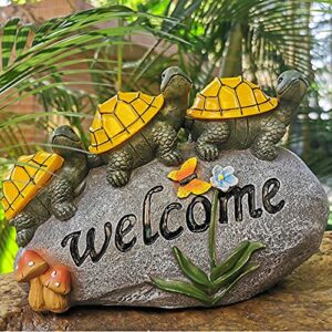 solar garden statue turtle outdoor lights -welcome turtles on a rock solar powered led outdoor garden ornaments，for indoor outdoor yard statue decoration，thanksgiving christmas 1 pack