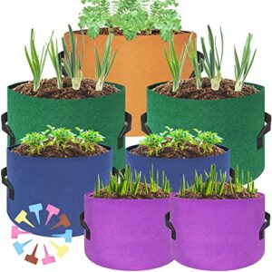 haowin 7-pack colorful plant grow bags, thickest fabric pots 10 gallon 7 gallon 5 gallon 3 gallon variety size pack, plant labels included potato growing bags