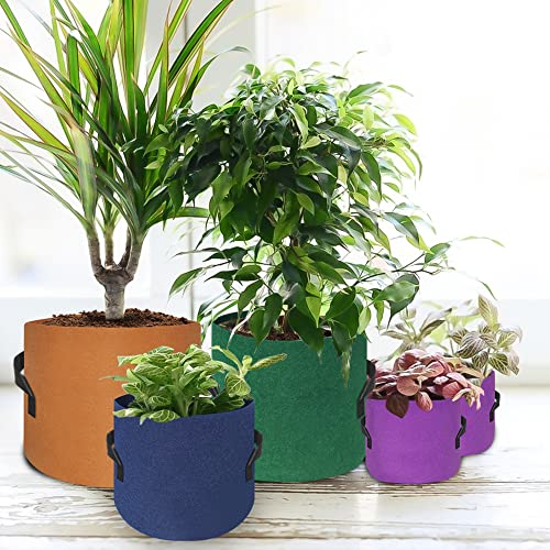 HAOWIN 7-Pack Colorful Plant Grow Bags, Thickest Fabric Pots 10 Gallon 7 Gallon 5 Gallon 3 Gallon Variety Size Pack, Plant Labels Included Potato Growing Bags