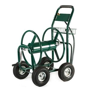 xtremepowerus hose reel cart green w/wheels 300′ capacity outdoor patio garden reel holder