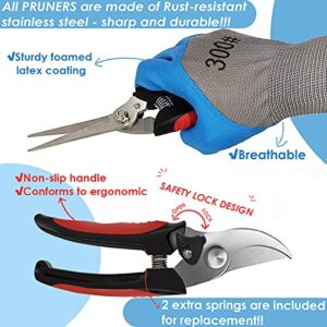 Aimerla Premium pruning shears. Stainless Steel garden shears for plants, shrubs, bushes. Durable Garden Scissors Set with Garden Gloves, Storage Bag, Garden Accessories for Women, Men 3 Pack