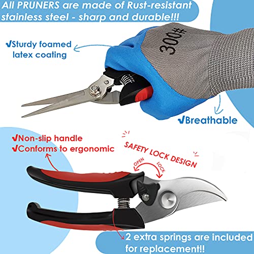 Aimerla Premium pruning shears. Stainless Steel garden shears for plants, shrubs, bushes. Durable Garden Scissors Set with Garden Gloves, Storage Bag, Garden Accessories for Women, Men 3 Pack