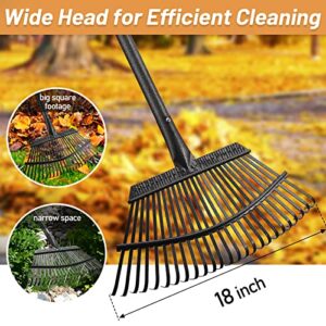 Leaf Rake for Gardening - 18" Wide Garden Rake for Leaves,25 Tines Yard Rakes for Lawns Heavy Duty,36-78" Adjustable Handle for Easy Cleaning,Metal Rake for Shrub,Grass,Detachable for Camping