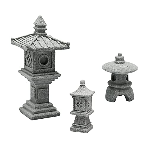 Saihisday 3PCS Mini Pagoda Garden Statue, Miniature Japanese Style Pagoda Lantern, Outdoor Fairy Garden Decor for Micro Landscape Yard Aquarium Bonsai Zen Garden Decoration