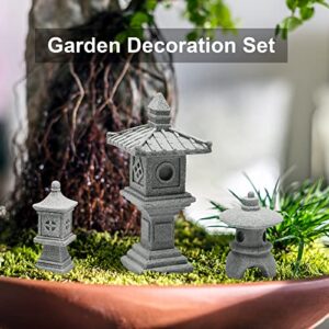 Saihisday 3PCS Mini Pagoda Garden Statue, Miniature Japanese Style Pagoda Lantern, Outdoor Fairy Garden Decor for Micro Landscape Yard Aquarium Bonsai Zen Garden Decoration