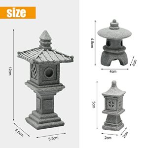 Saihisday 3PCS Mini Pagoda Garden Statue, Miniature Japanese Style Pagoda Lantern, Outdoor Fairy Garden Decor for Micro Landscape Yard Aquarium Bonsai Zen Garden Decoration