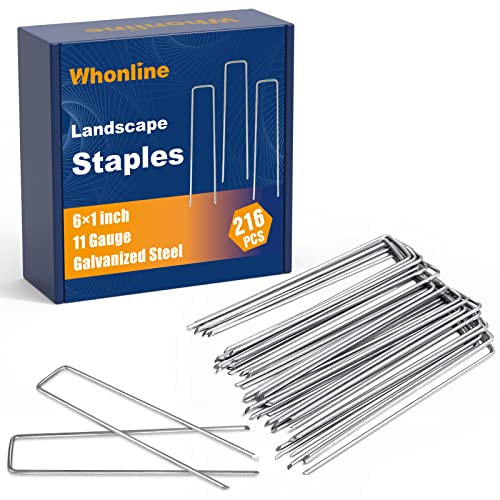 Whonline 216pcs Landscape Staples, 6 Inch 11 Gauge Yard Stake, Ground Stake Galvanized Garden Staples Stakes for Landscaping Fabric Weed Barrier Irrigation Tubing