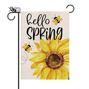 spring garden flag sunflower bee hello spring vertical double sided yard outdoor decor 12.5×18 inch