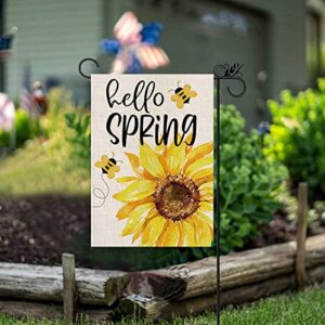 Spring Garden Flag Sunflower Bee Hello Spring Vertical Double Sided Yard Outdoor Decor 12.5x18 Inch
