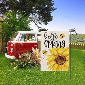 Spring Garden Flag Sunflower Bee Hello Spring Vertical Double Sided Yard Outdoor Decor 12.5x18 Inch