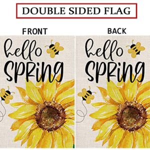 Spring Garden Flag Sunflower Bee Hello Spring Vertical Double Sided Yard Outdoor Decor 12.5x18 Inch