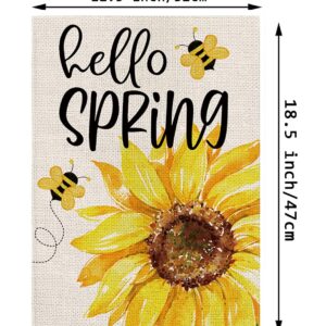 Spring Garden Flag Sunflower Bee Hello Spring Vertical Double Sided Yard Outdoor Decor 12.5x18 Inch