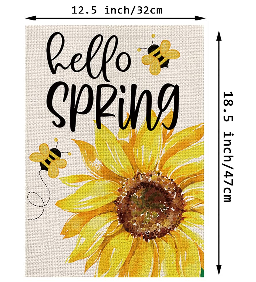 Spring Garden Flag Sunflower Bee Hello Spring Vertical Double Sided Yard Outdoor Decor 12.5x18 Inch